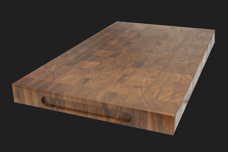 End grain cutting boards with finger grooves