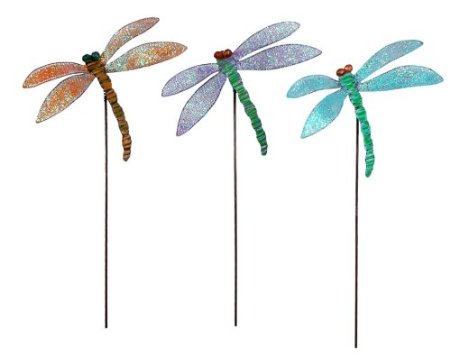 Sunset Vista Designs Enchanted Garden Collection Dragonfly Plant Picks, Set of 3