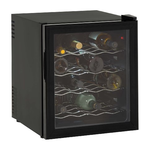 Avanti EWC1601B 16 Bottle Wine Cooler, Black, Reversible Glass Door