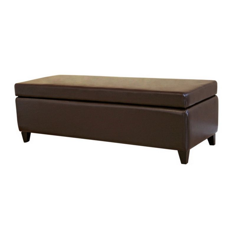 Alonso Rectangle Leather Storage Ottoman - Dark Brown