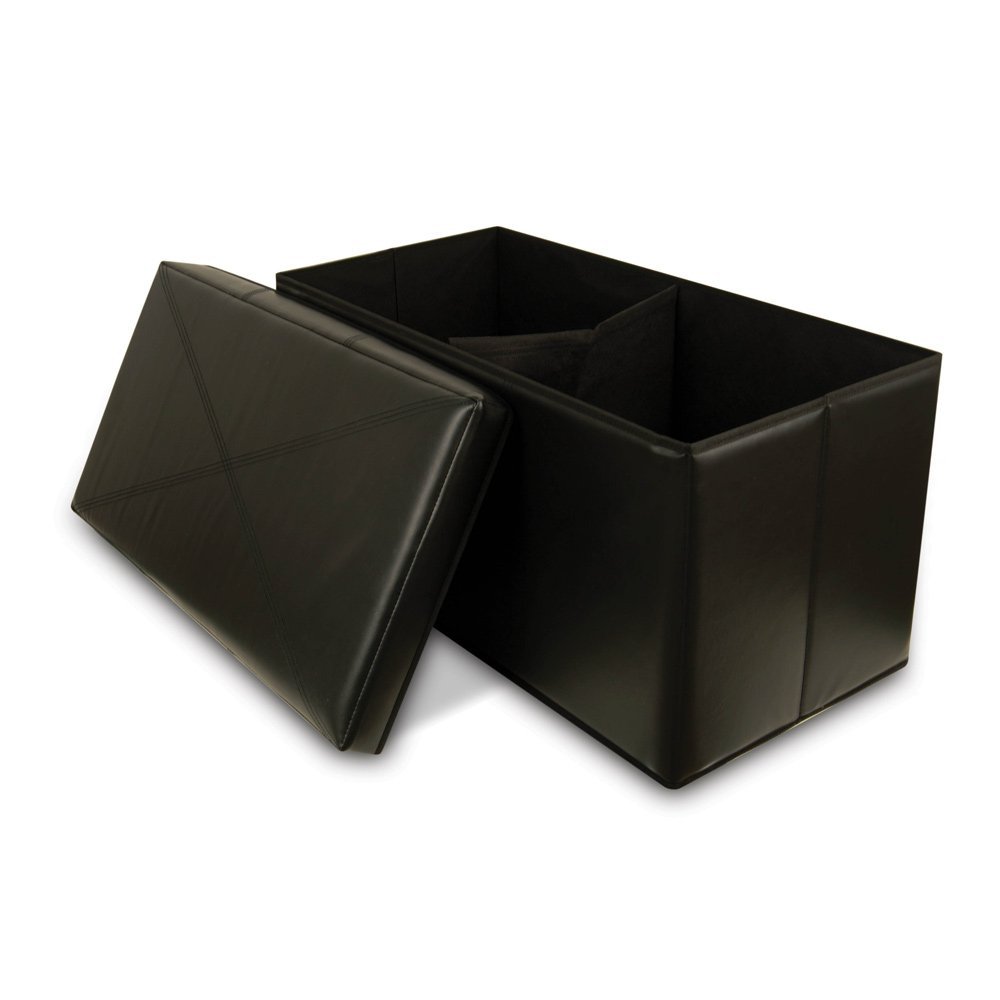 Bench Faux-Leather Storage Ottoman, Black