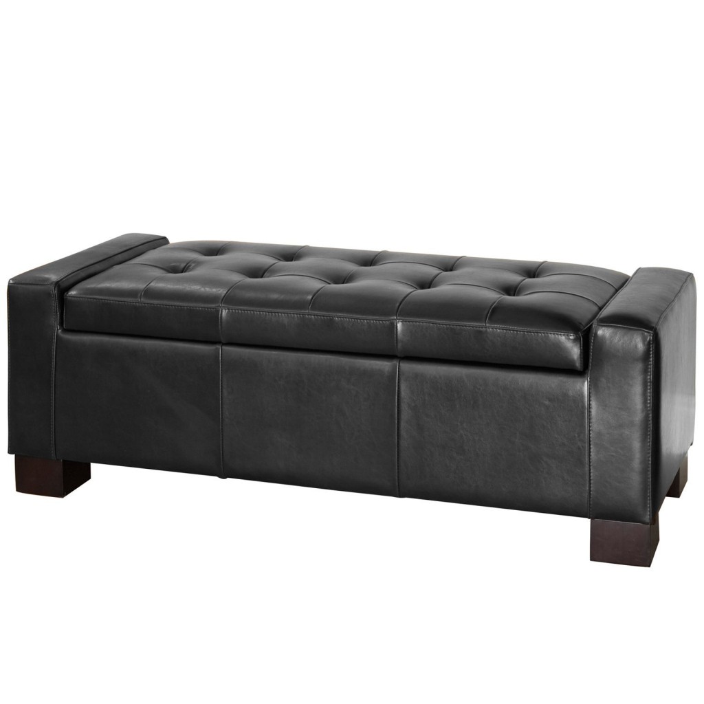 Best Selling Guernsey Black Leather Storage Ottoman