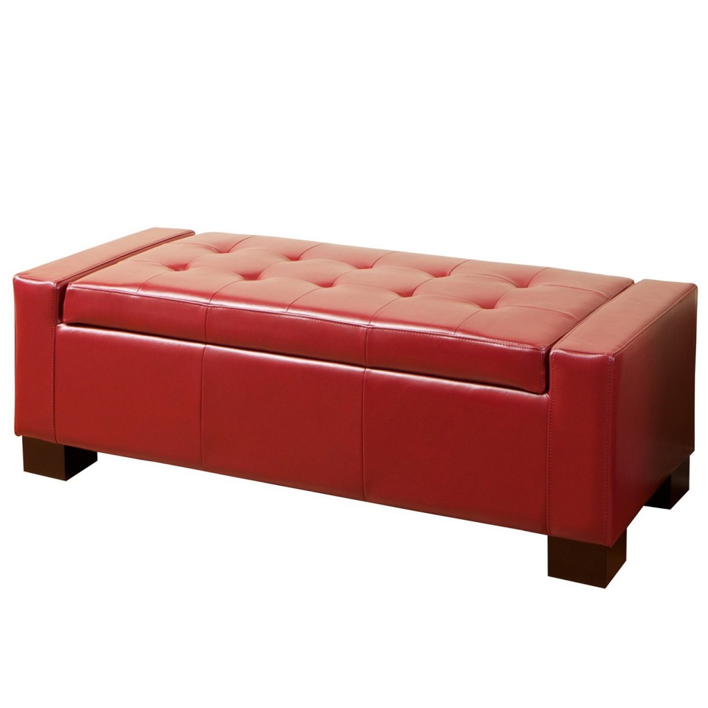 Best Selling Guernsey Leather Storage Ottoman, Red