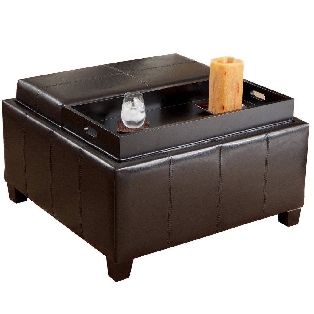 Best Selling Mansfield Leather Espresso Tray Top Storage Ottoman