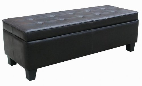 Black Leather Tufted Storage Bench Ottoman