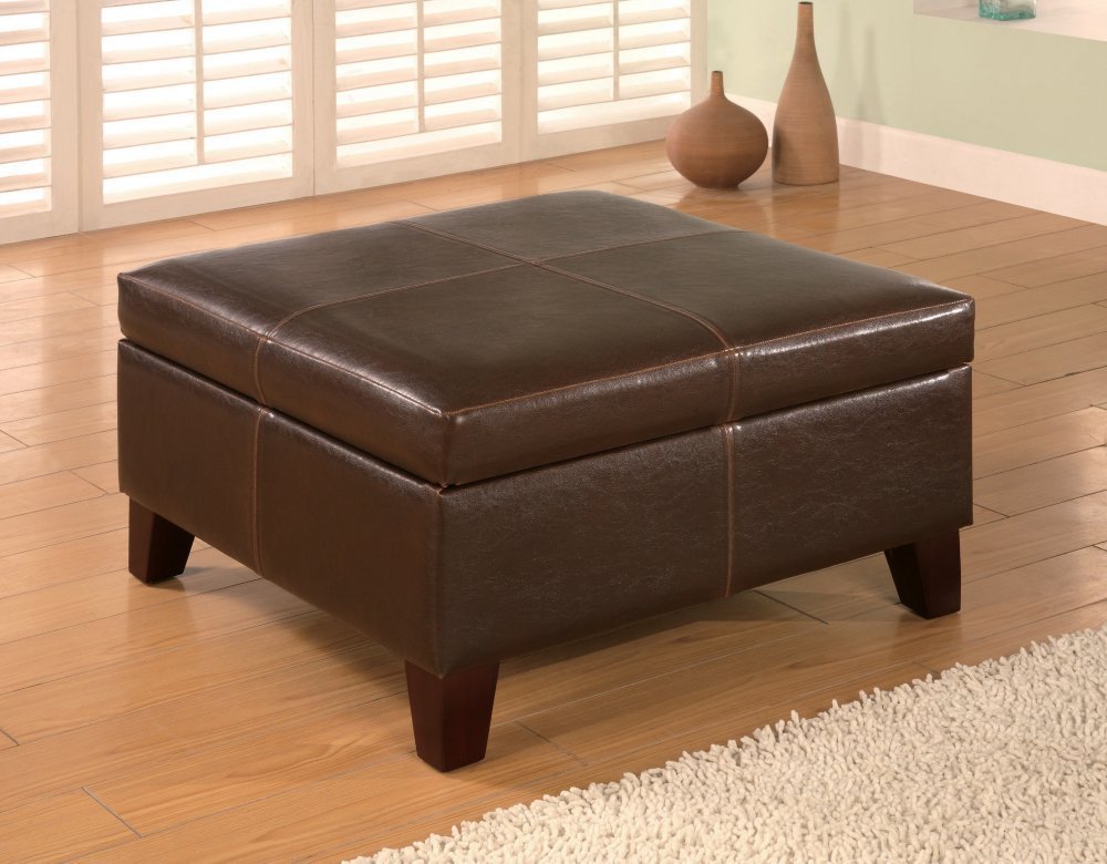 COASTER 501042 Dark Brown Leather Vinyl Storage Ottoman