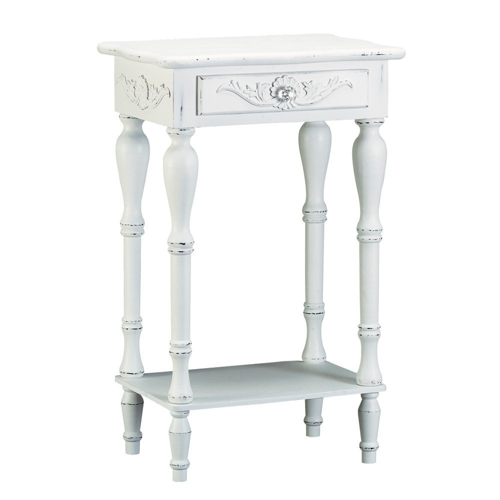 Carved Wood Shabby Top White Side Night End Table Chic