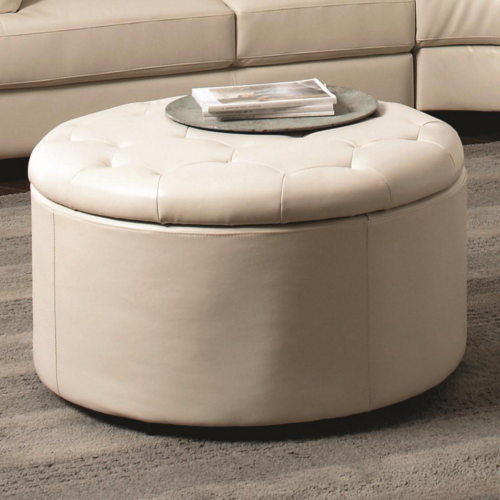 Coaster Landen 5 Piece Round Leather Storage Cocktail Ottoman in Cream