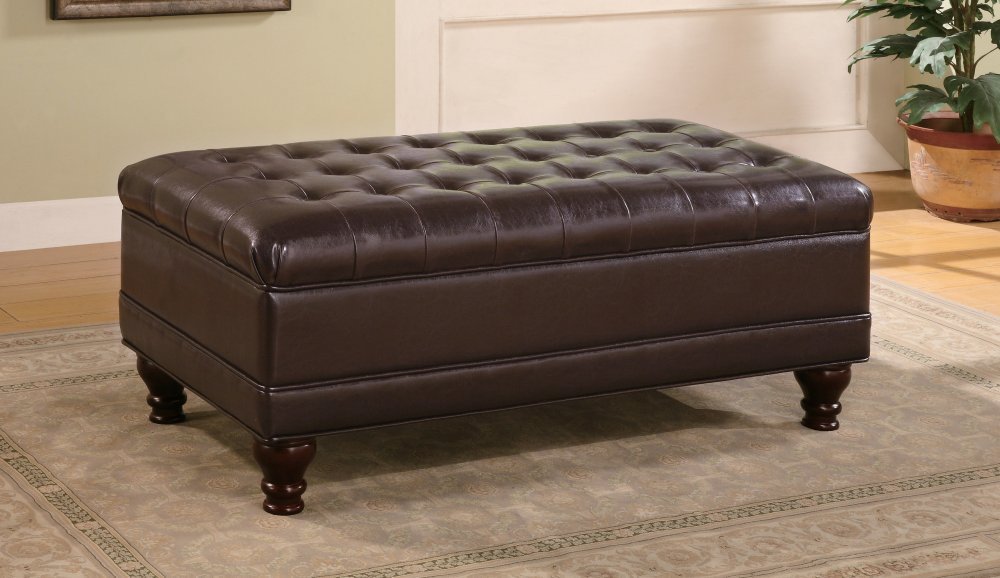 Coaster Storage Ottoman with Tufted Accents in Dark Brown Leather Like
