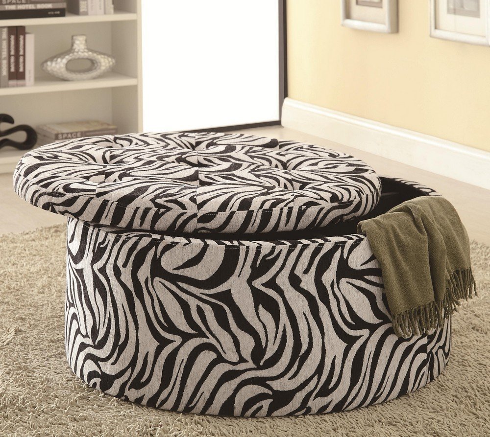 Coaster Storage Ottoman with Tufted Seat in Zebra Print