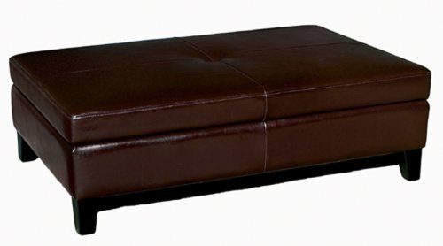 Full Leather Square Cocktail Ottoman, Dark Brown