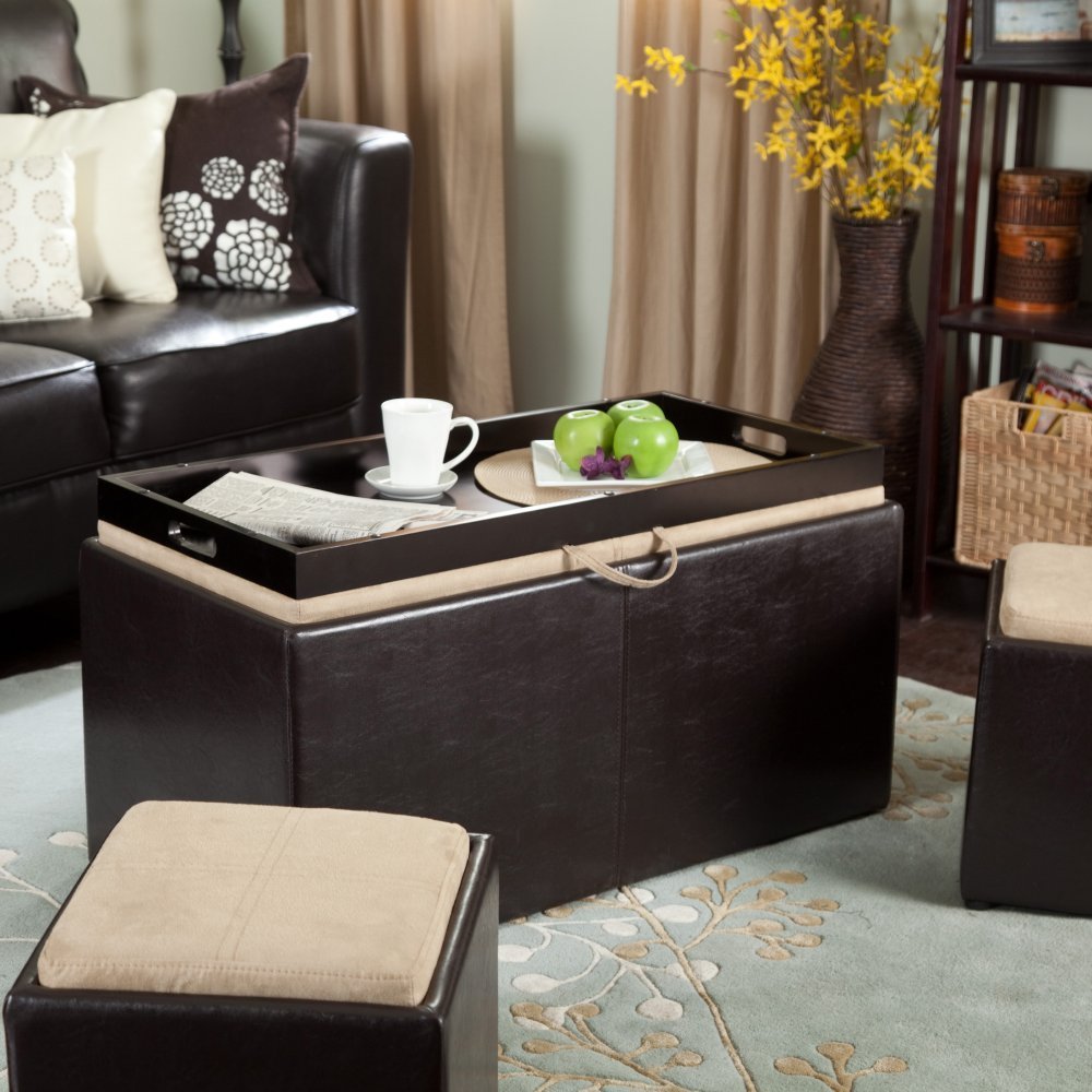 Garrett Coffee Table Storage Ottoman with Tray & Side Ottomans