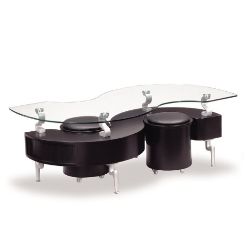 Global Furniture USA S-Shaped Glass-Top Coffee Table and 2 Mini Stools