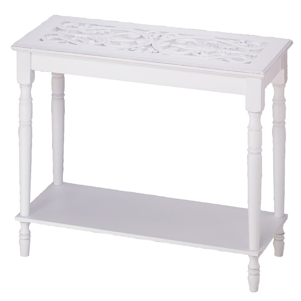 Home Accent White Wood Carved Top Sofa Console Table