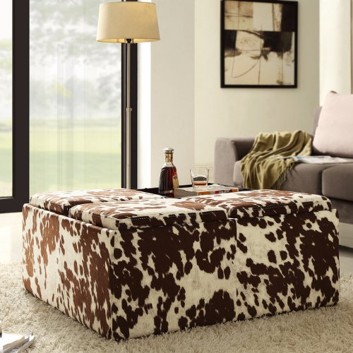 Home Creek Cowhide-Print Storage Cocktail Ottoman