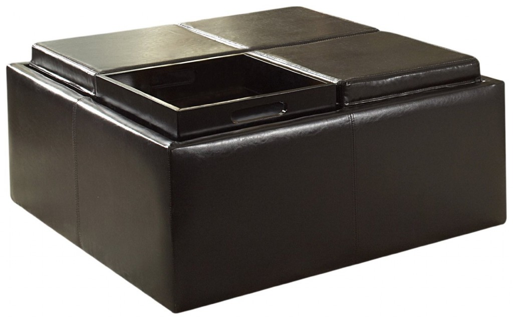 Homelegance Contemporary Storage Ottoman with Four Flip Top Tray Inserts, Dark Brown Faux