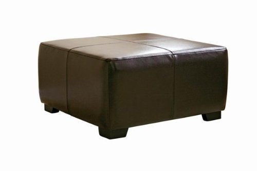 Hortensio Square Leather Ottoman - Dark Brown