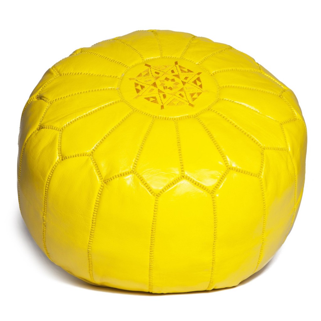 Lemon Yellow Moroccan Leather Pouf Ottoman