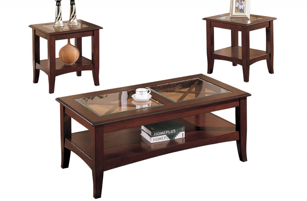 Poundex 3-Piece Coffee Table, Dark Cherry