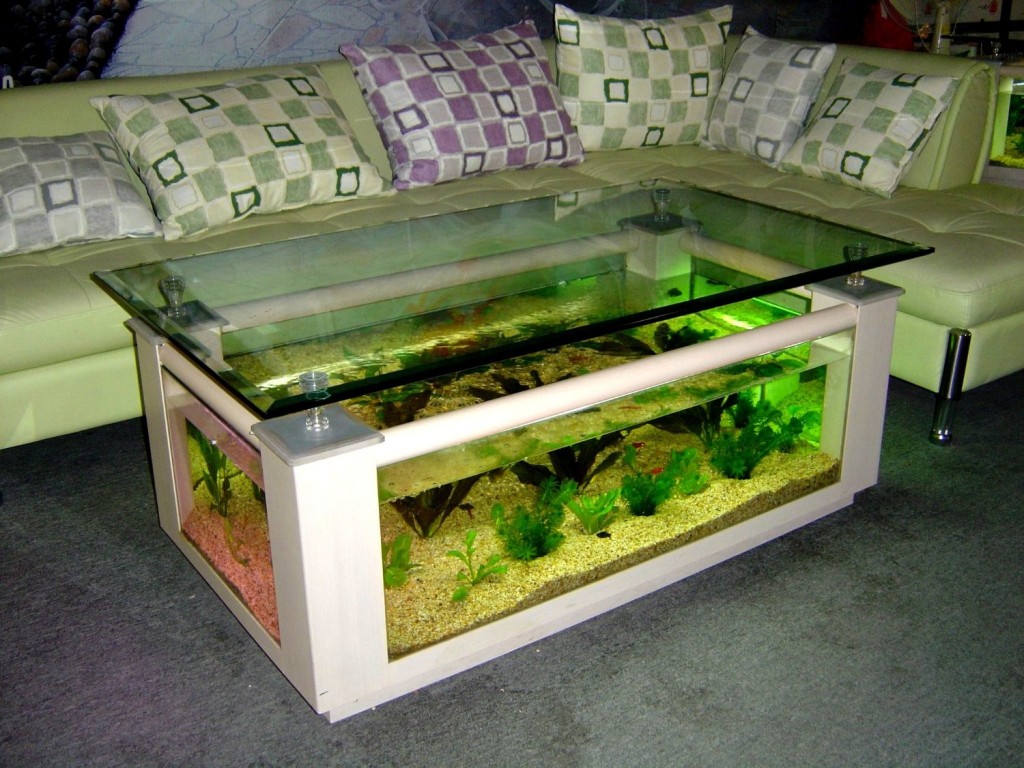 Rectangle coffee table aquarium, completely fish ready with hidden filter and LED lights