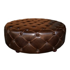 Round Leather Ottoman