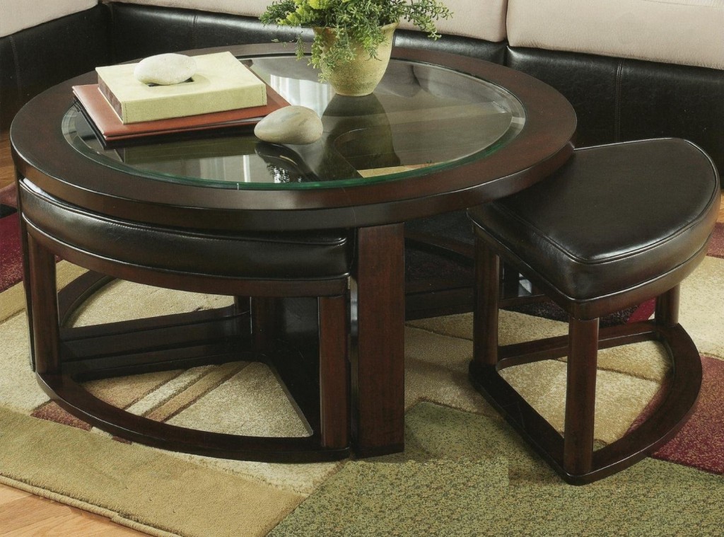 Roundhill Furniture Cylina Solid Wood Glass Top Round Coffee Table