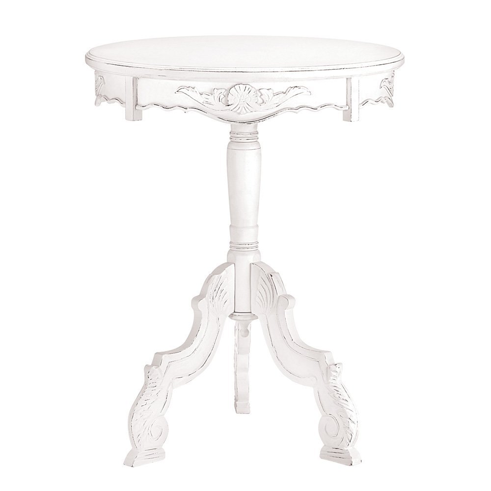Shabby Elegance Distressed White Rococo Accent Table