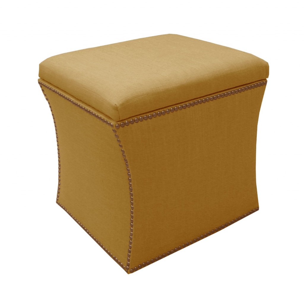 Skyline Furniture Nail Button Storage Ottoman in Linen