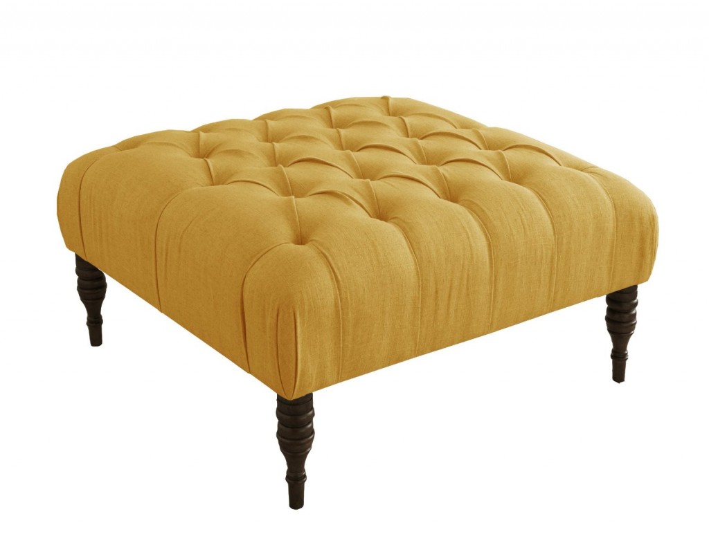 Skyline Furniture Tufted Cocktail Ottoman in Linen French Yellow