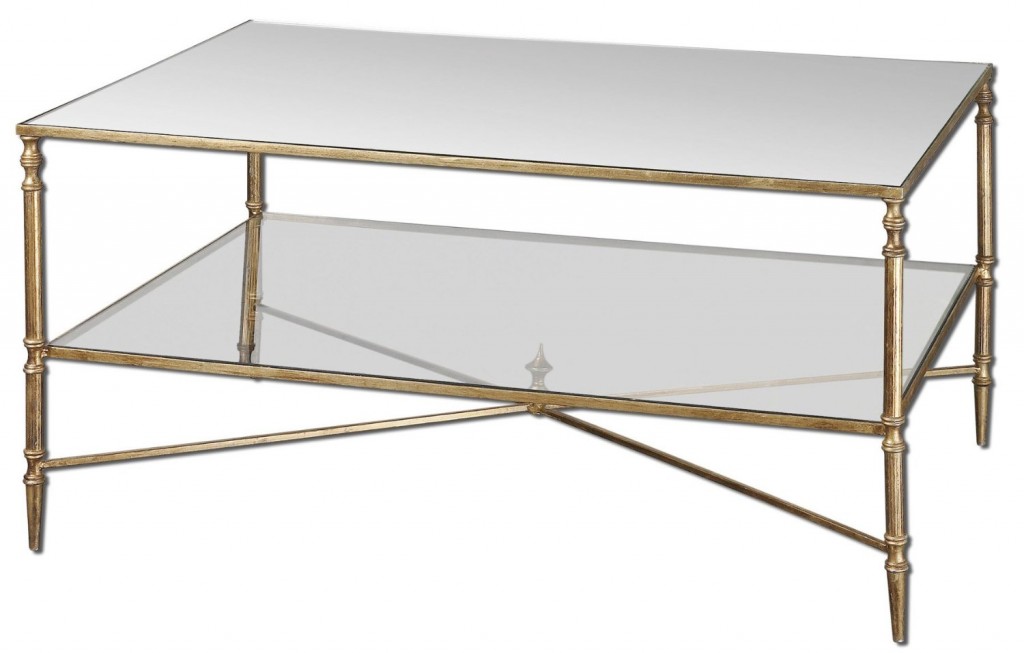 Uttermost Henzler Mirrored Glass Coffee Table in Gold