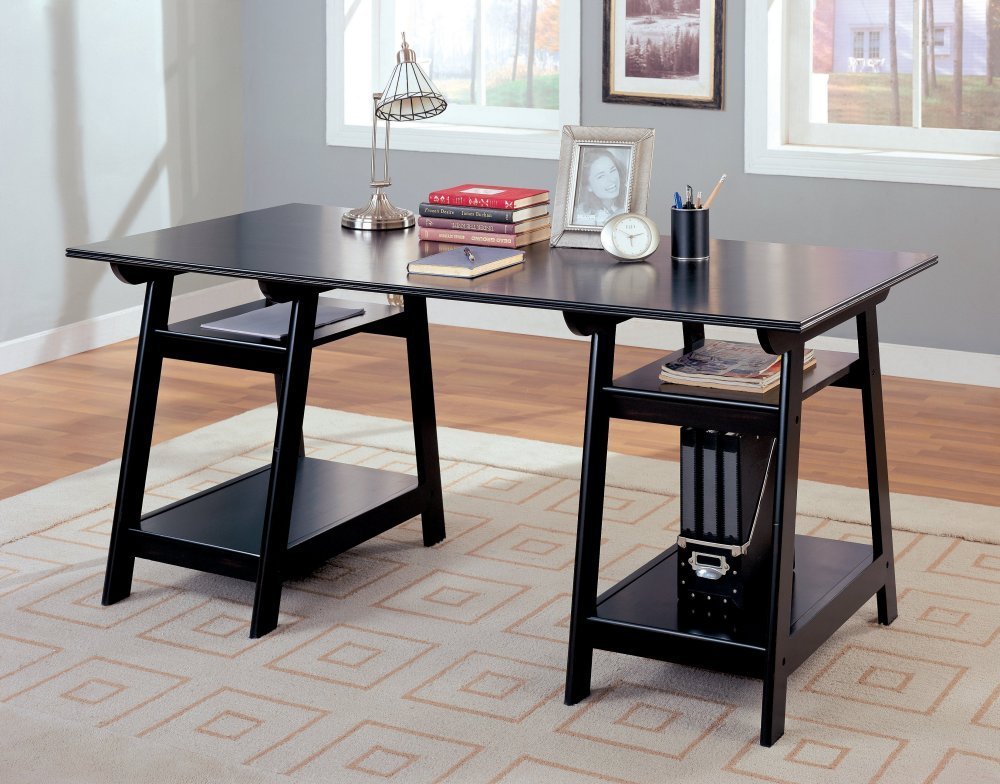 Coaster Trestle Style Office Desk Table, Black Wood Finish