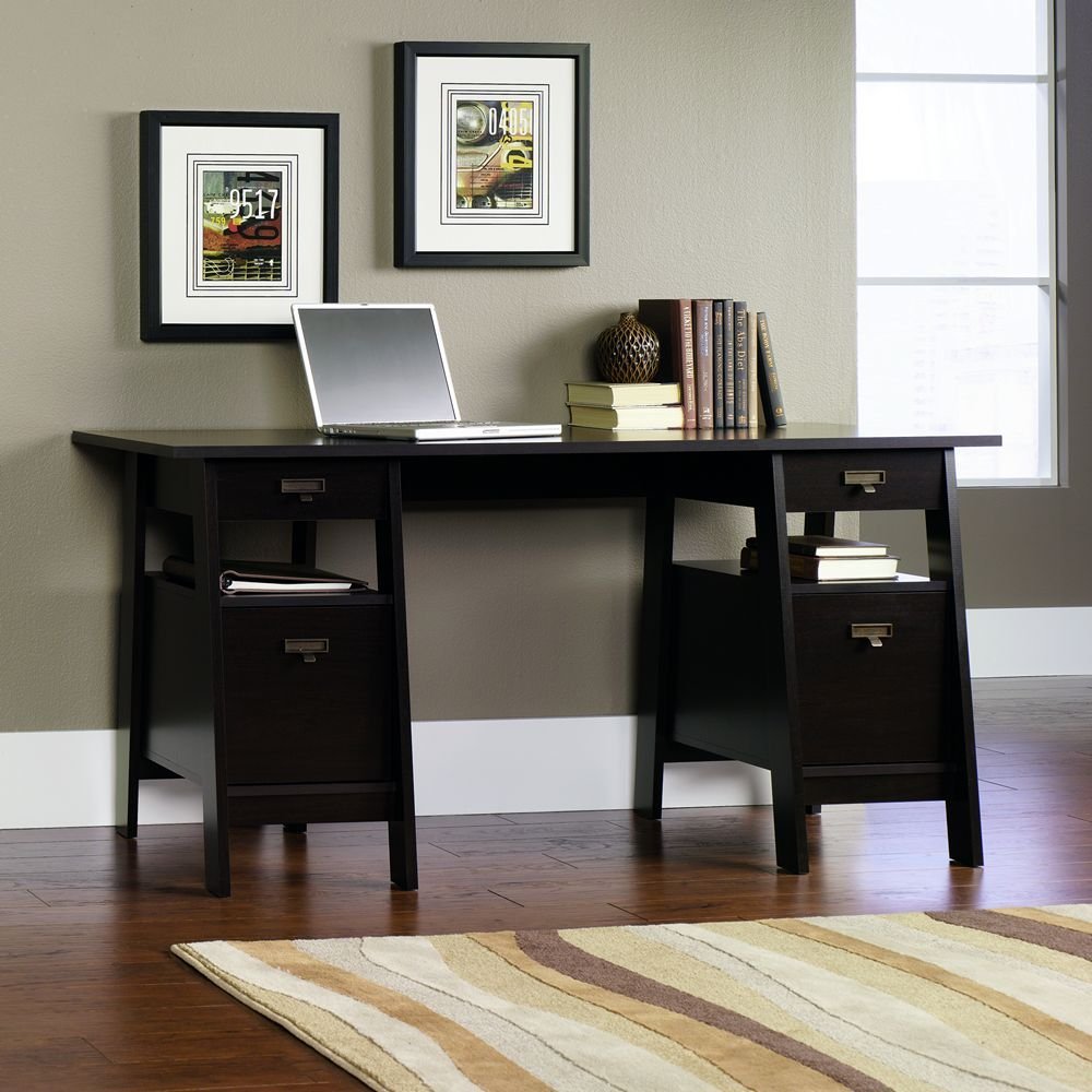 Sauder Stockbridge Executive Trestle Desk in Jamocha Wood