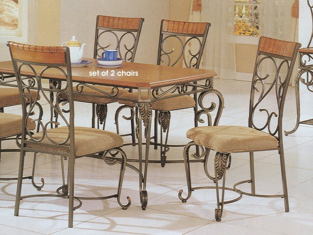 Set of 2 Brown Wrought Iron Metal Formal Dining Chairs