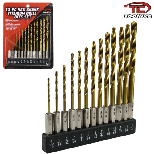 Tooluxe 13-Piece Hex Shank Titanium Coated Drill Bit Set