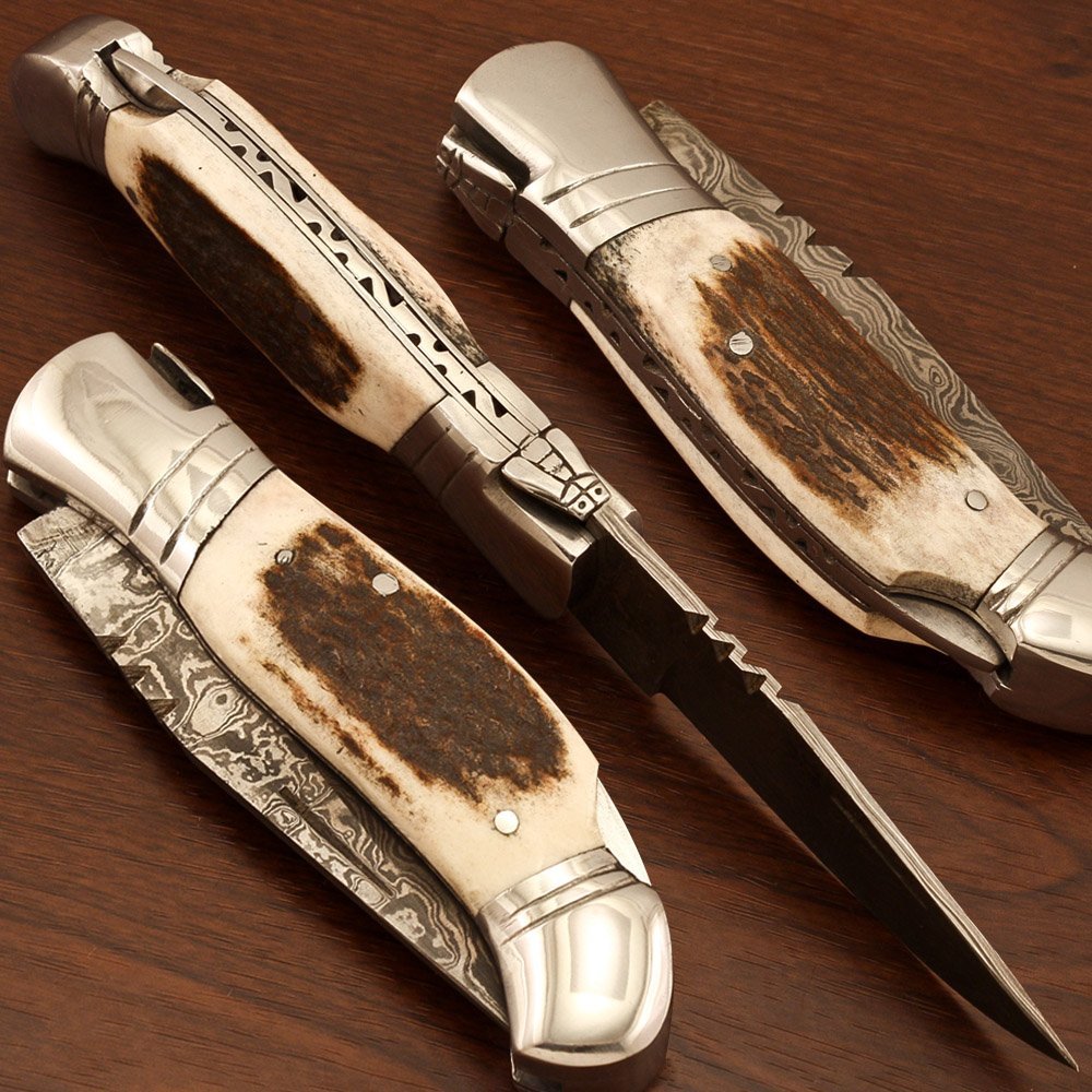 Custom Made Damascus Steel Folding Knife