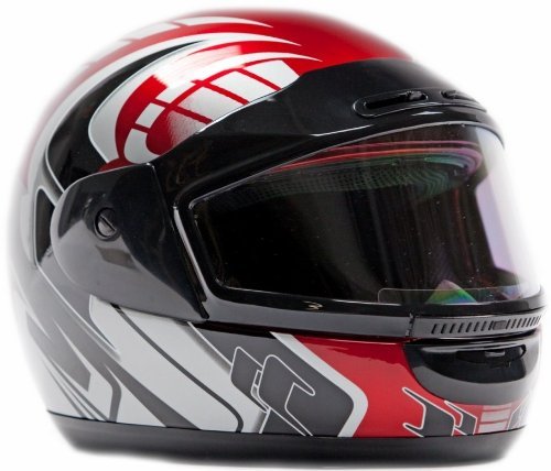Snowmobile Helmet Adult Full Face Dual Lens Anti Fog Red, Medium