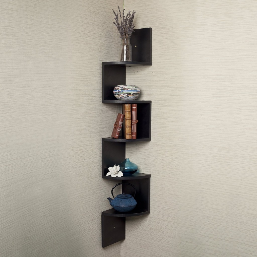 Large Corner Wall Mount Shelf-Black Laminate