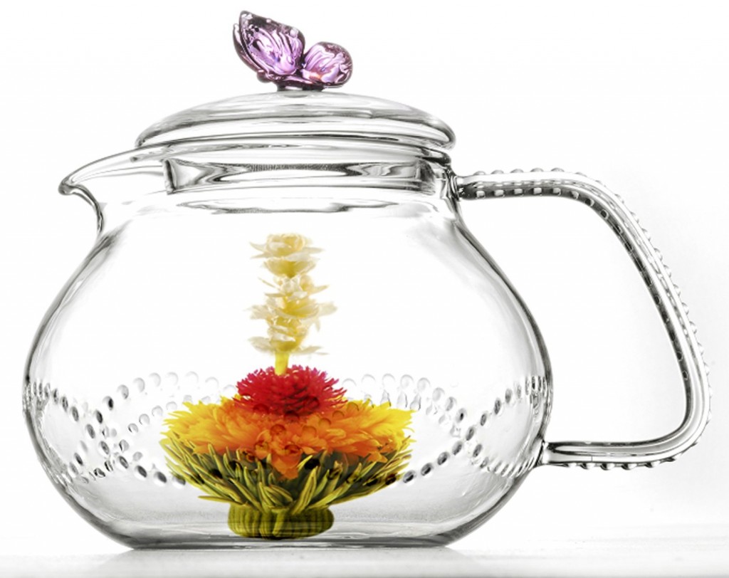 Tea Beyond Clear Glass Teapot Butterfly 710ml 24 Oz Non Drip with Infuser