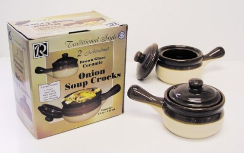 R & M International Set of 2 Individual Onion Soup Crocks