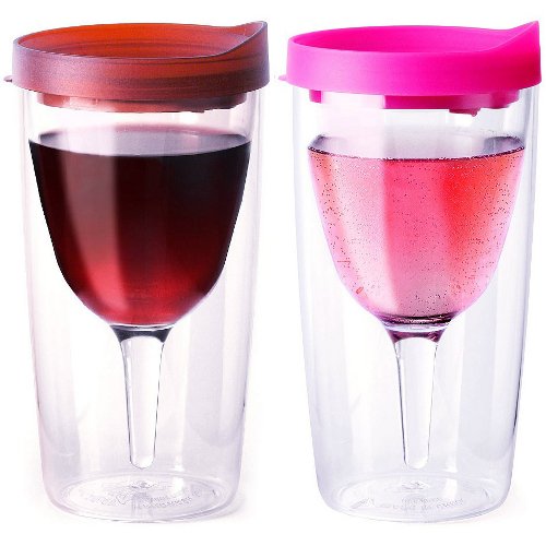 Vino2Go Merlot and Pink 10 Ounce Insulated Wine Tumbler Set