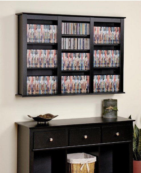 Prepac Black Large Capacity Wall Media Storage Rack