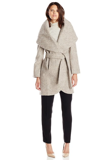 T Tahari Women's Marla Tweed Wool-Blend Wrap Coat