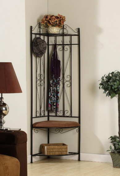 Kings Brand Black Metal Corner Entryway Hallway Rack