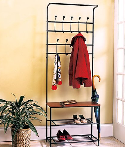 Metal Entryway Storage Bench with Coat Rack