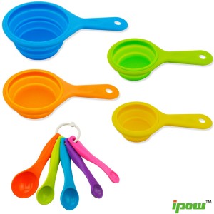 Ipow 9 PCS Collapsible Silicone Measuring Cups