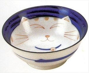 Smiling Blue Cat Porcelain Noodle Bowl