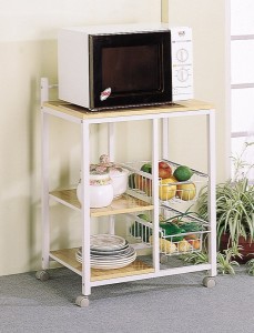 White Natural Finish Kitchen Microwave Cart