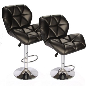 SET of (2) Black Bar Stools Leather