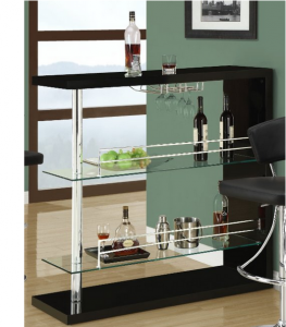 Coaster Bar Table with Two Glass Shelves in Gloss Black Finish