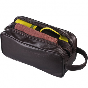 HappyDavid PU Leather Zipped Travel Toiletry Bag